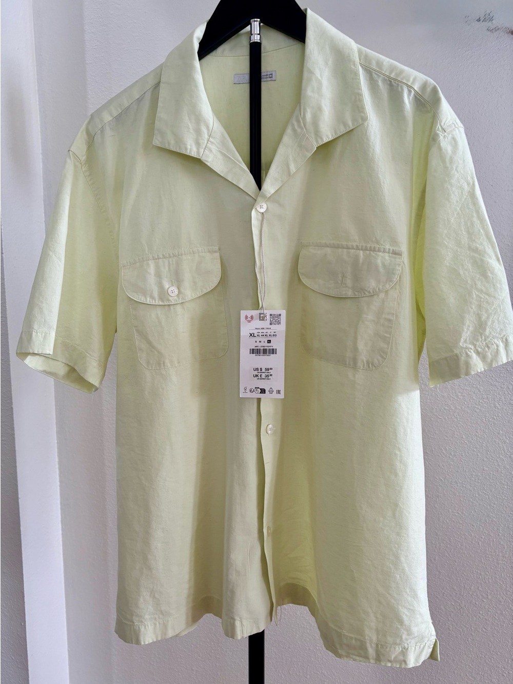 Zara Light Yellow Short-Sleeve Button-Down Camp Shirt